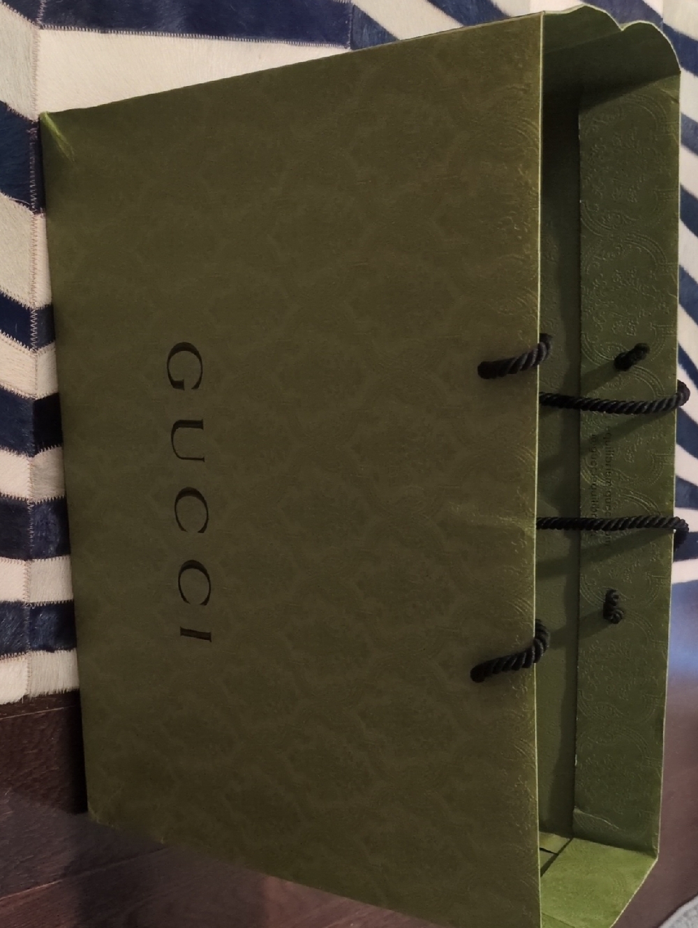 Gucci Olive Green Gift Shopping Bag with Black Rope Handles